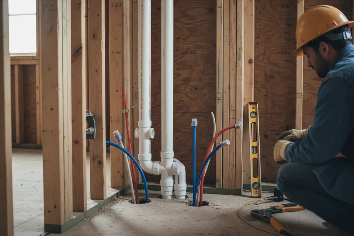 Drain and supply rough-in during Leak Detection in Luning